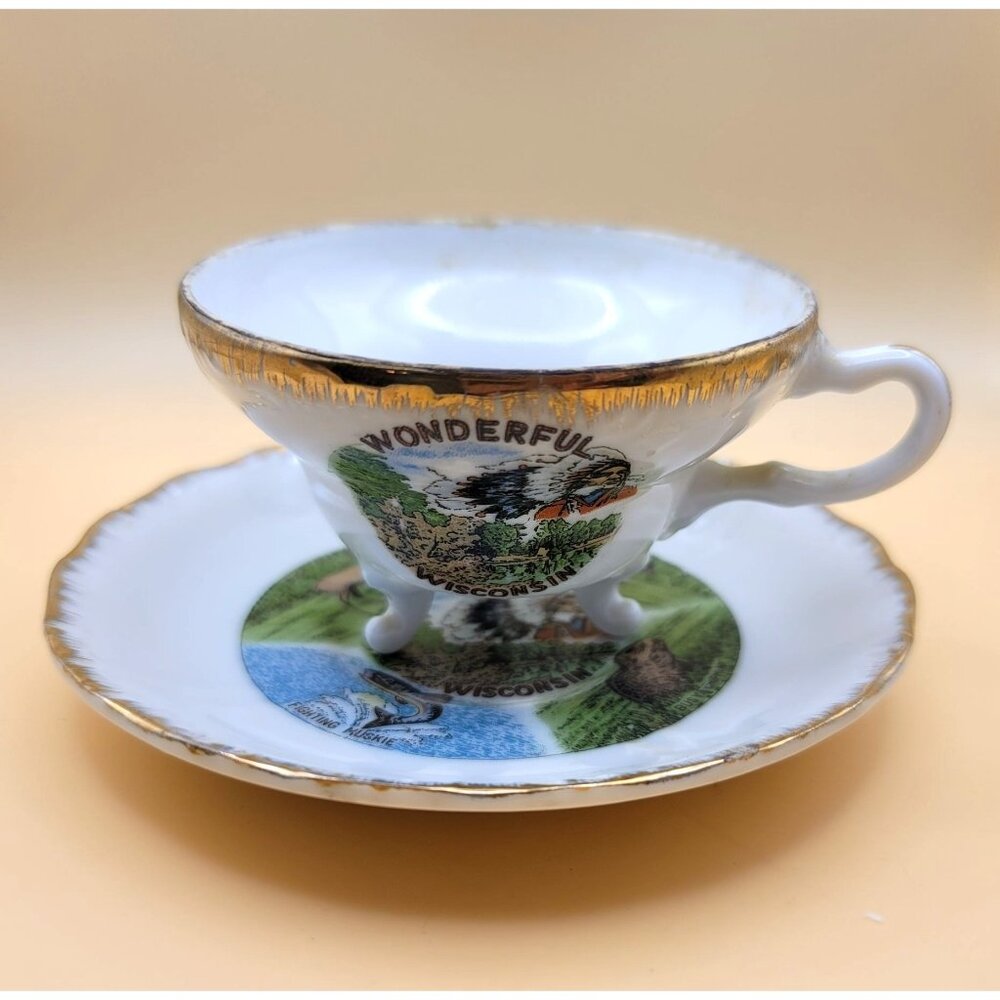 Vintage Fairway Japan Wonderful Wisconsin Souvenir Tea Cup & Saucer Set jj3657